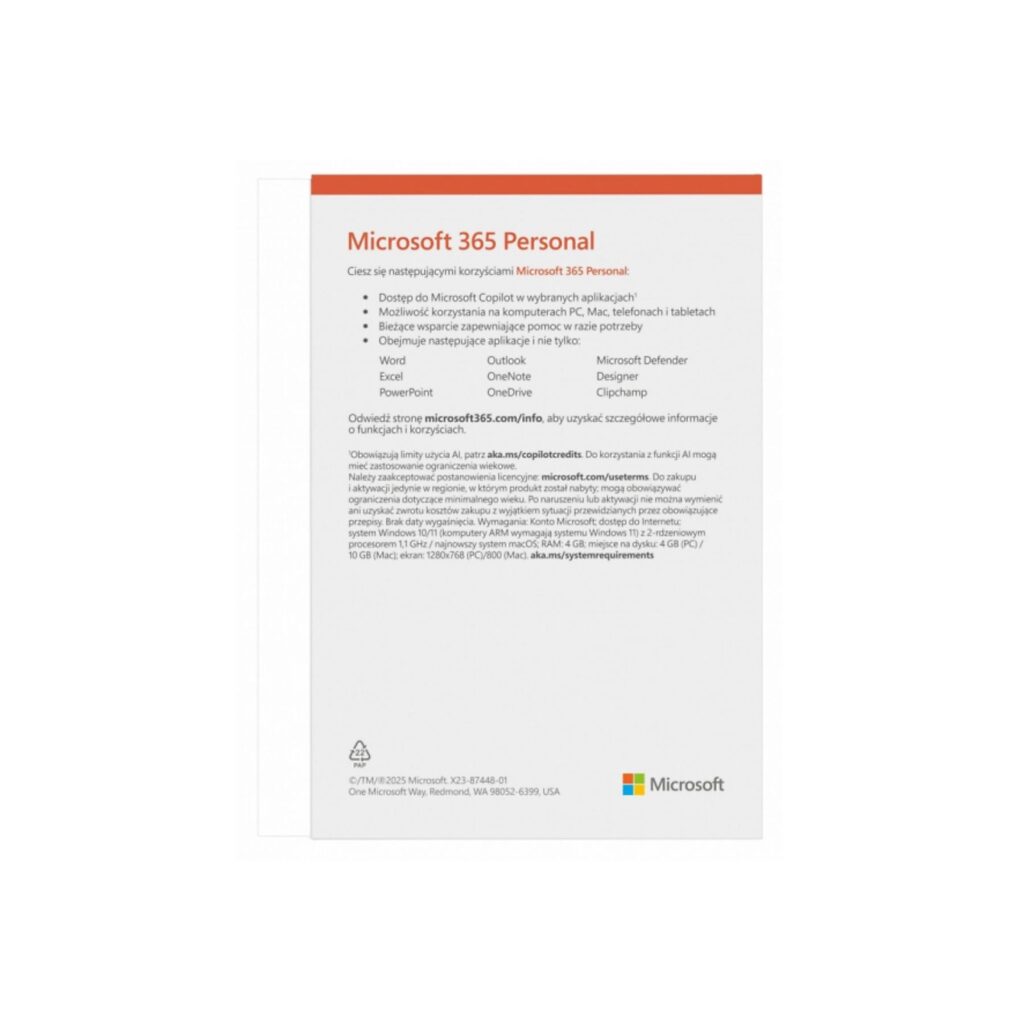 Pakiet Microsoft 365 Personal McAfee 1os 1rok-1